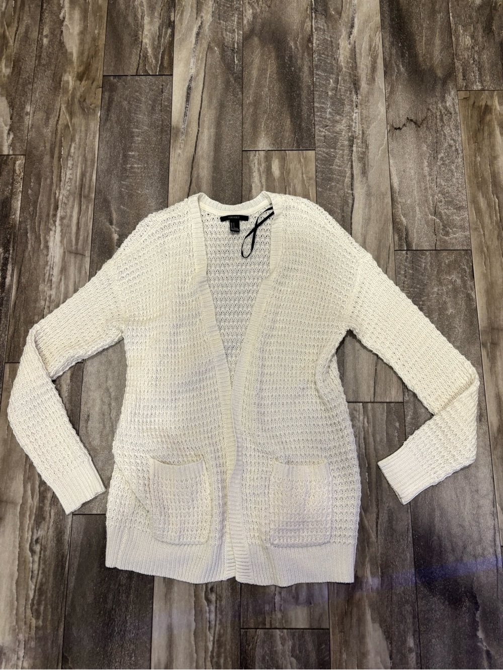 Forever 21 Open Front Cardigan Sweater White Sz S
